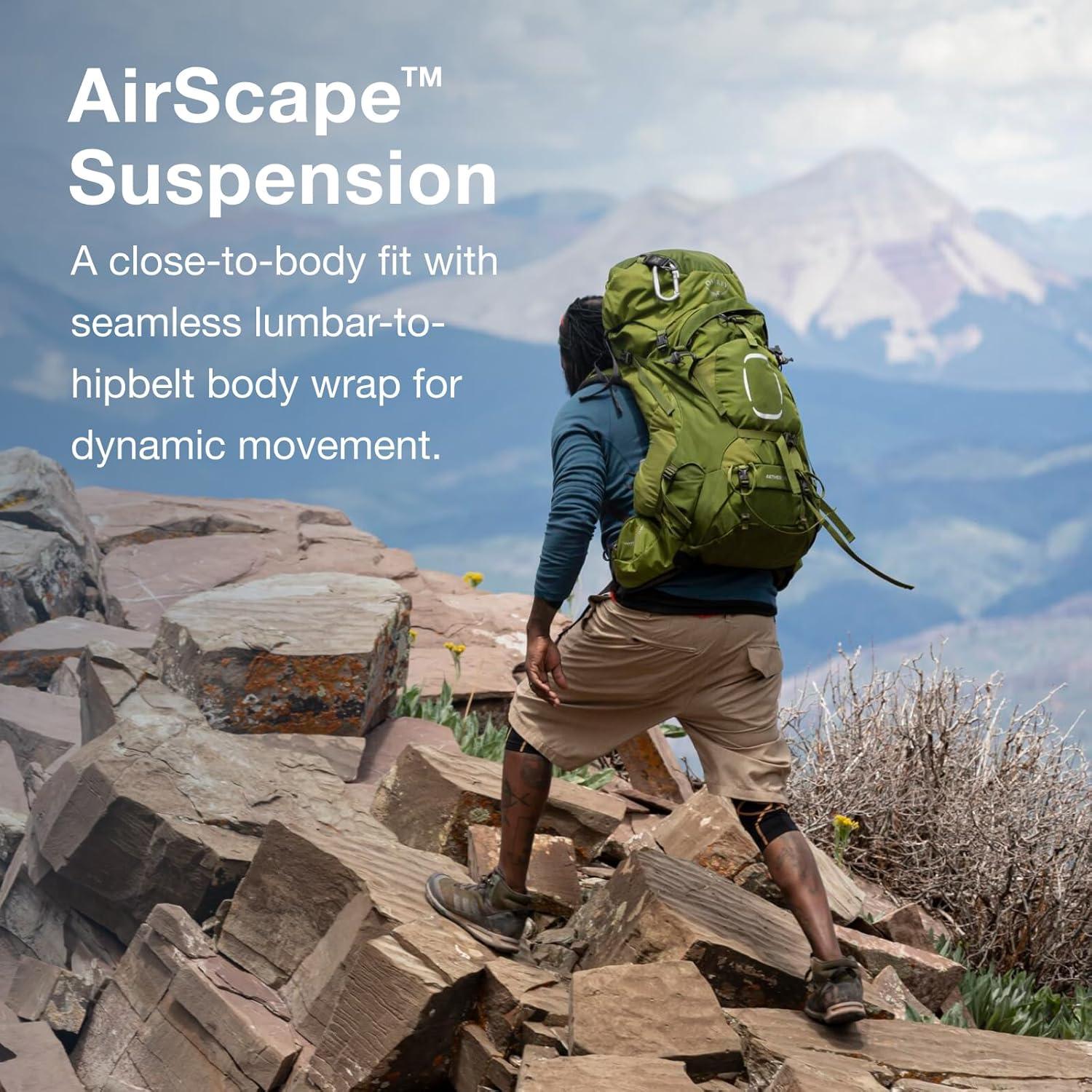 imageOsprey Aether 55L Mens Backpacking Backpack Garlic Mustard Green SMGarlic Mustard Green