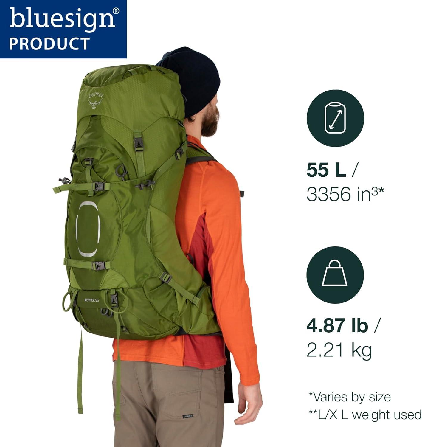 imageOsprey Aether 55L Mens Backpacking Backpack Garlic Mustard Green SMGarlic Mustard Green