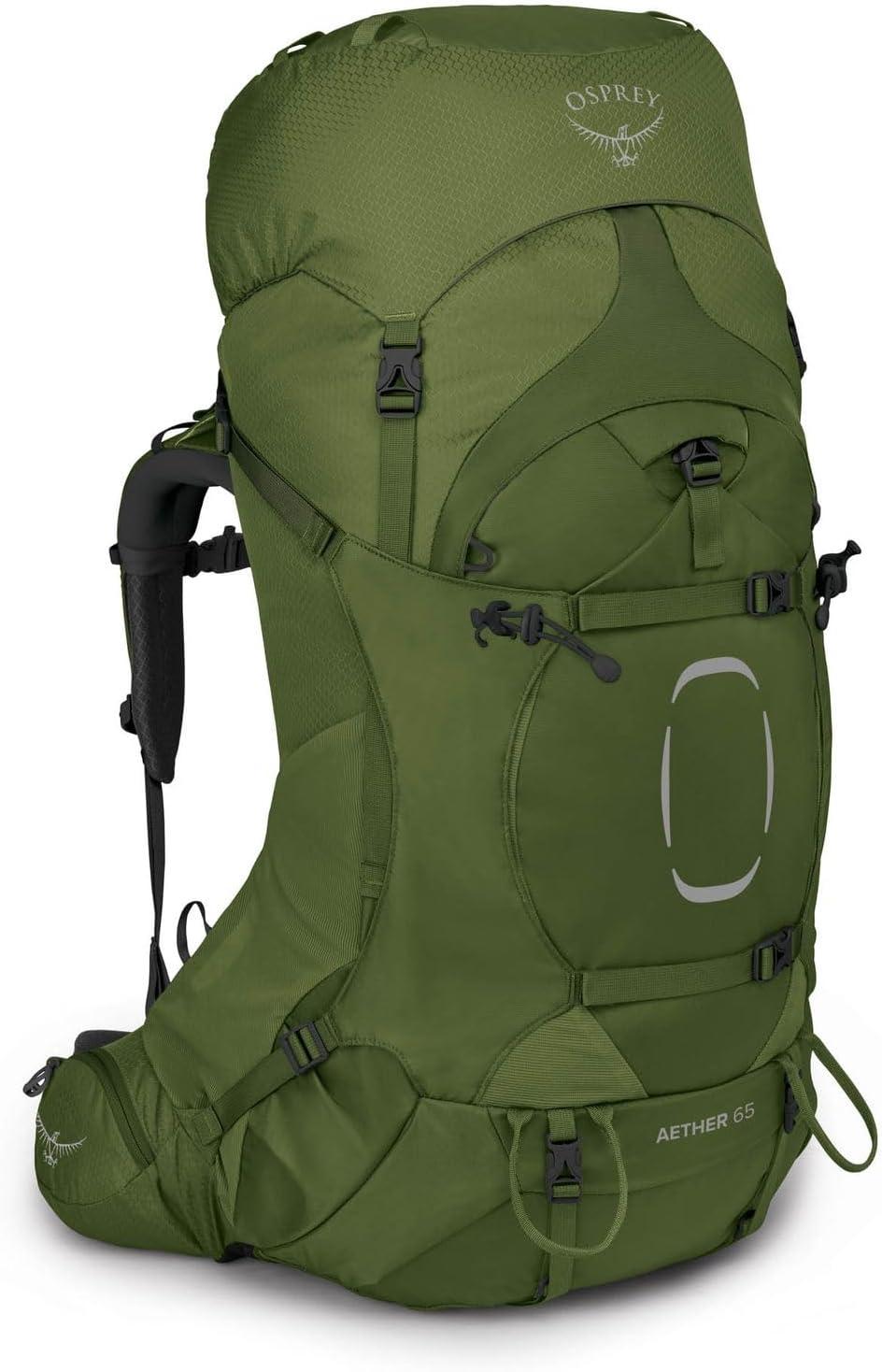 imageOsprey Aether 65L Mens Backpacking Backpack Deep Acorn Red LXLGarlic Mustard Green