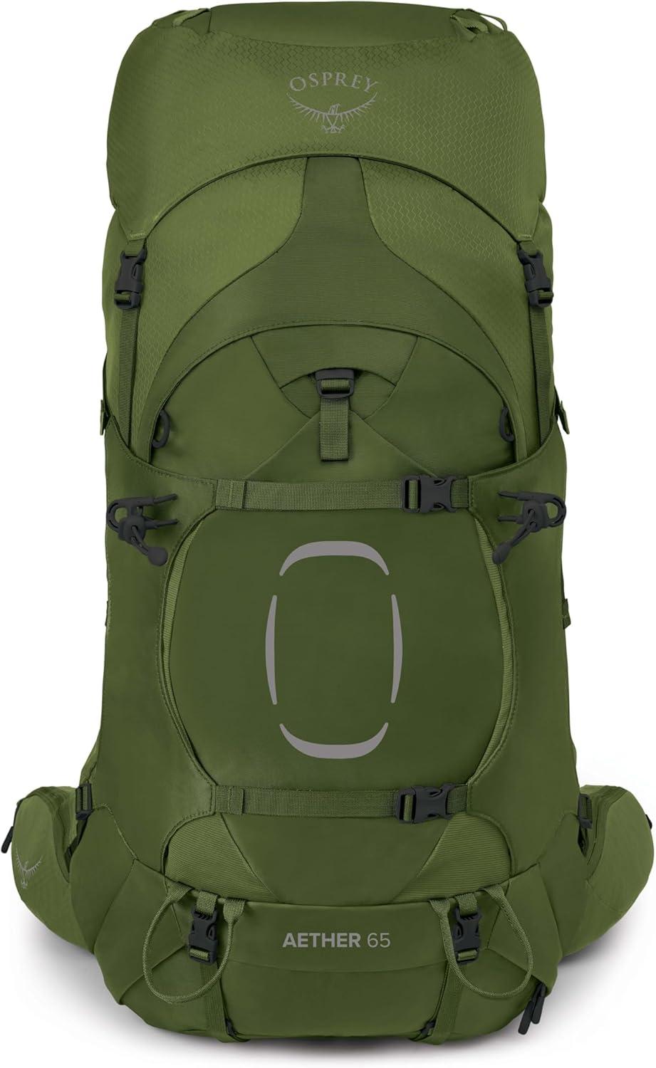 imageOsprey Aether 65L Mens Backpacking Backpack Deep Acorn Red LXLGarlic Mustard Green