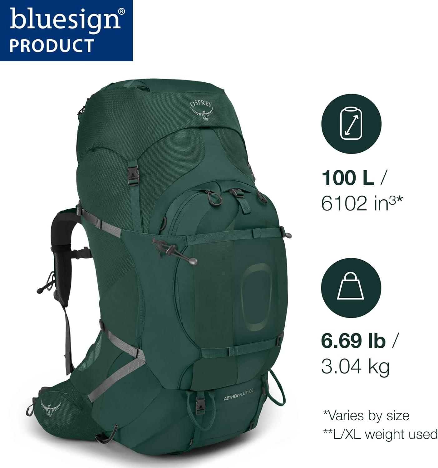imageOsprey Aether Plus 100L Mens Backpacking Backpack Axo Green SMAxo Green