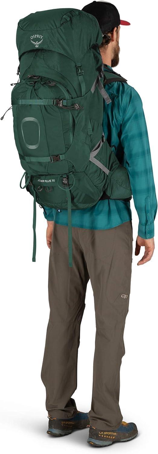 imageOsprey Aether Plus 70L Mens Backpacking Backpack Black LXLAxo Green
