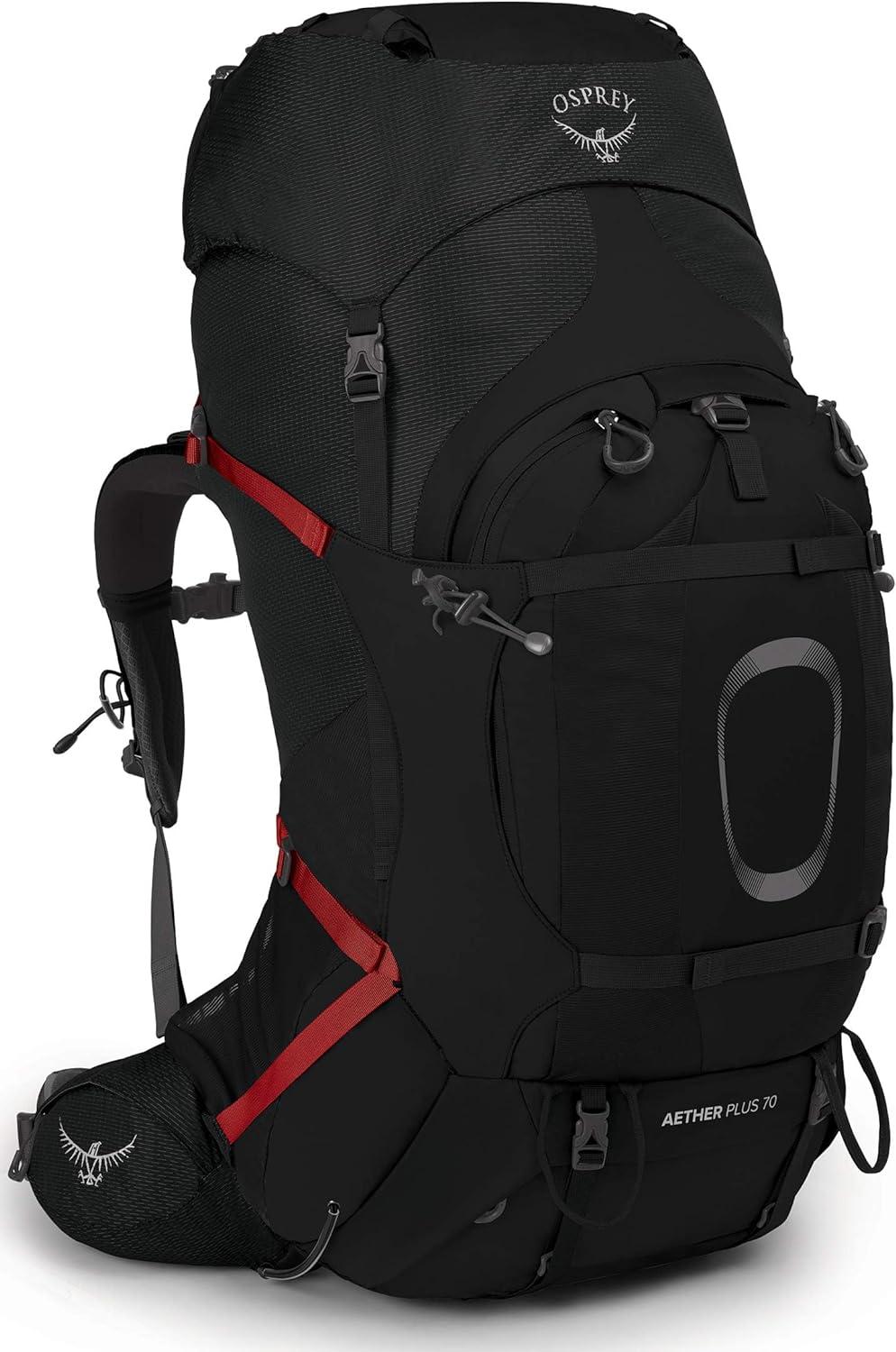 imageOsprey Aether Plus 70L Mens Backpacking Backpack Black LXLBlack