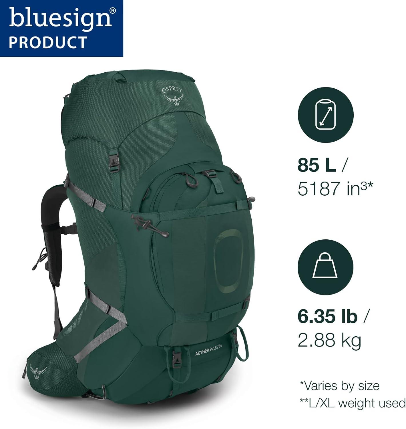 imageOsprey Aether Plus 85L Mens Backpacking Backpack Black LXLAxo Green