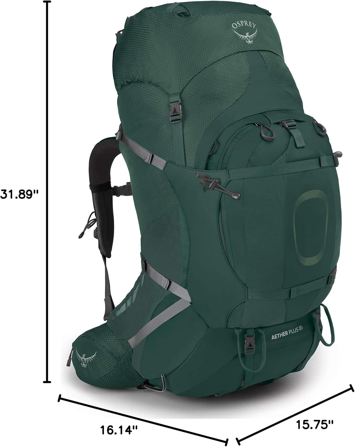 imageOsprey Aether Plus 85L Mens Backpacking Backpack Black LXLAxo Green