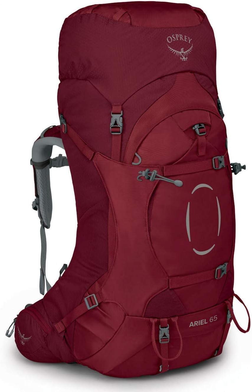 imageOsprey Ariel 65L Womens Backpacking Backpack Ceramic Blue WML Extended FitClaret Red