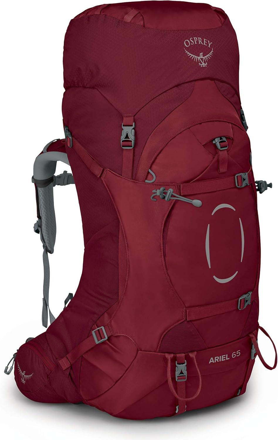 imageOsprey Ariel 65L Womens Backpacking Backpack Ceramic Blue WML Extended FitClaret Red