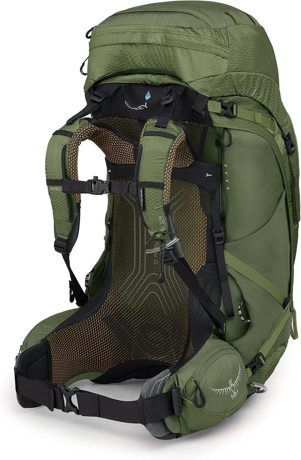 imageOsprey Atmos AG 65L Mens Backpacking Backpack Black LXLMythical Green