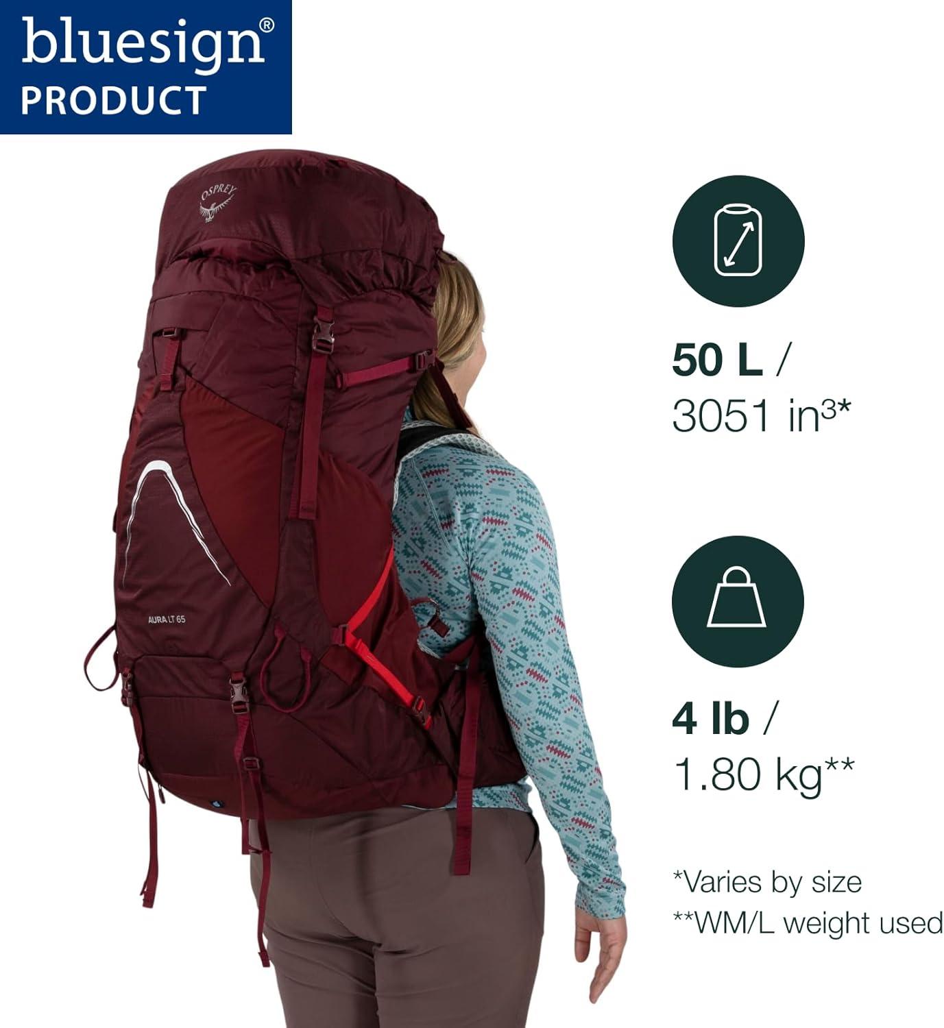 imageOsprey Aura AG LT 50L Womens Backpacking Backpack Black WMLAntidote Purple