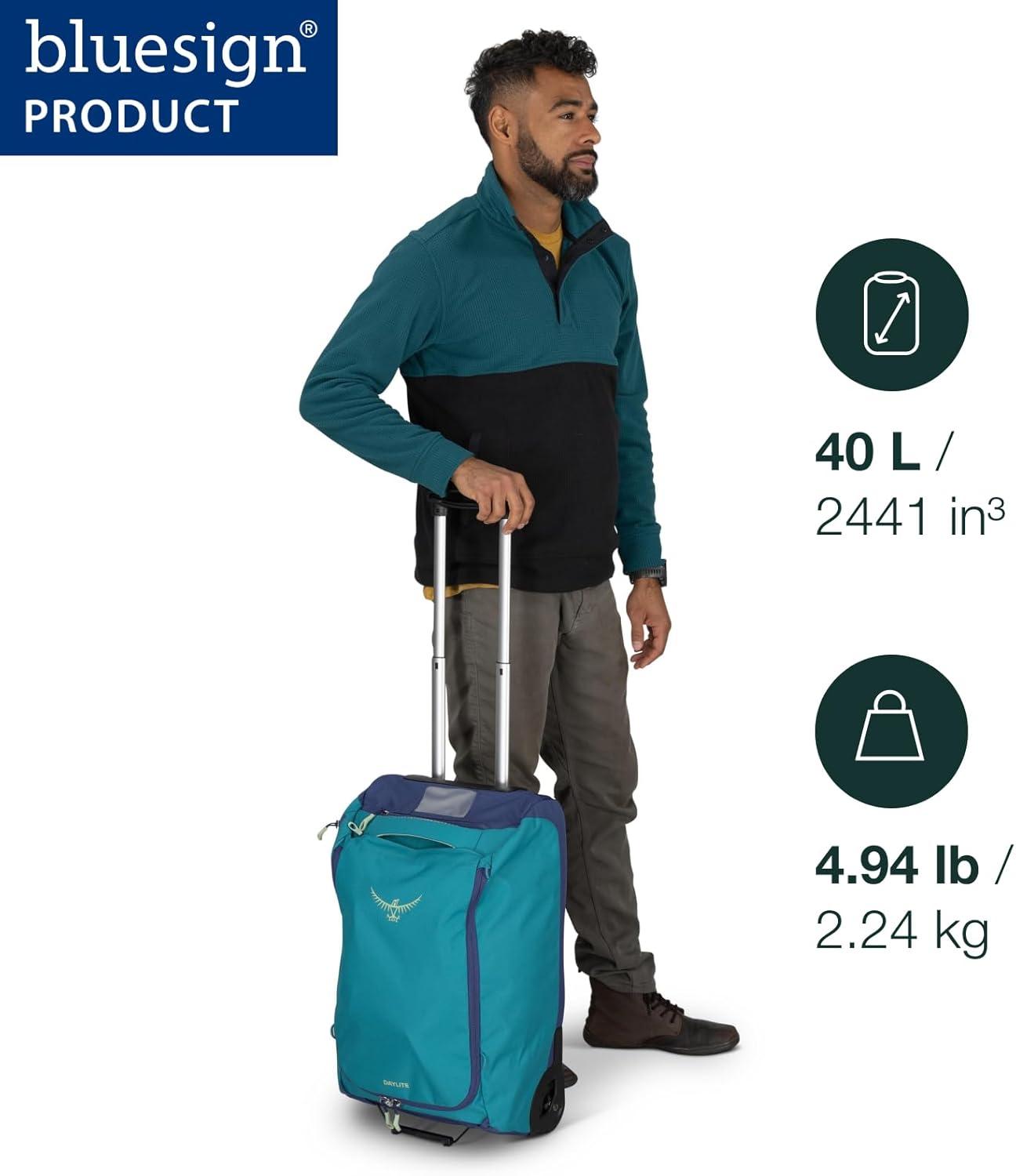 imageOsprey Daylite 40L Wheeled Carry On Collapsible Travel Duffel Bag Lightweight Rolling Suitcase BlackNight Shift Blue