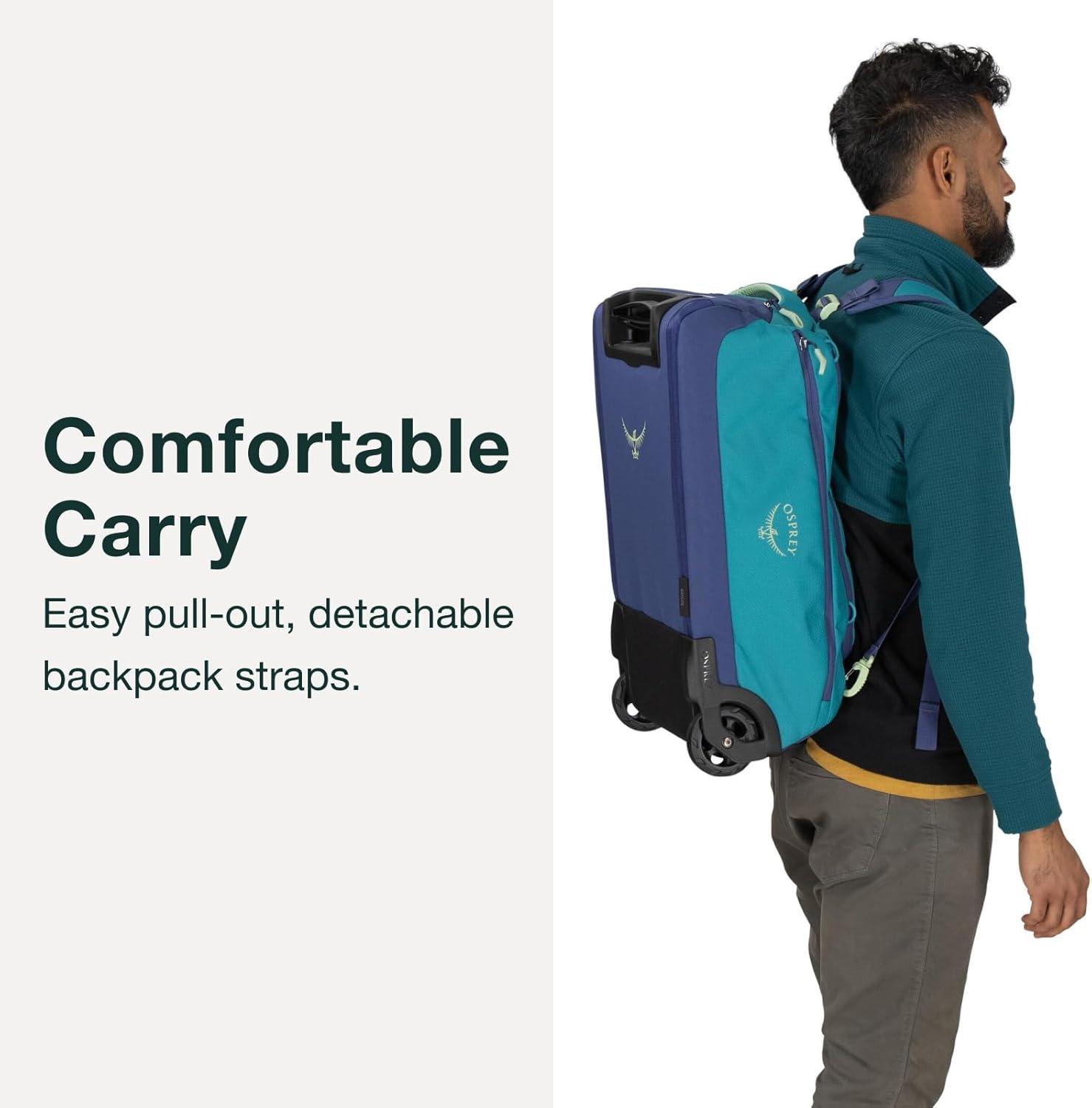 imageOsprey Daylite 40L Wheeled Carry On Collapsible Travel Duffel Bag Lightweight Rolling Suitcase BlackNight Shift Blue