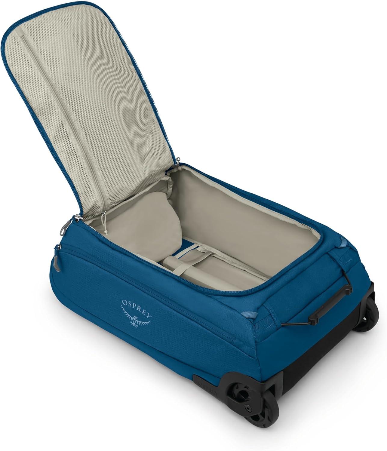 imageOsprey Daylite 40L Wheeled Carry On Collapsible Travel Duffel Bag Lightweight Rolling Suitcase BlackNight Shift Blue