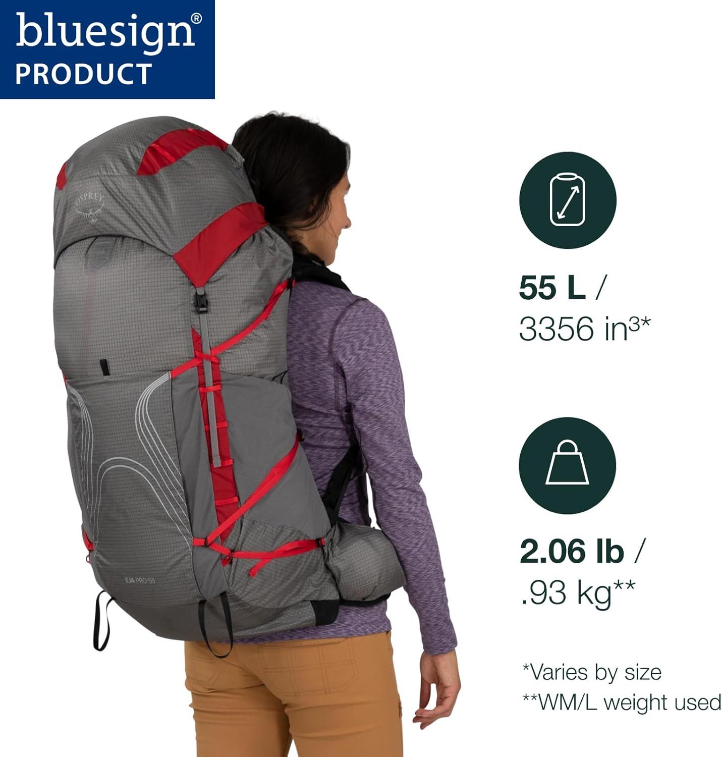 imageOsprey Eja Pro 55L Womens Backpacking Backpack Dale GreyPoinsettia Red WMLWXSS