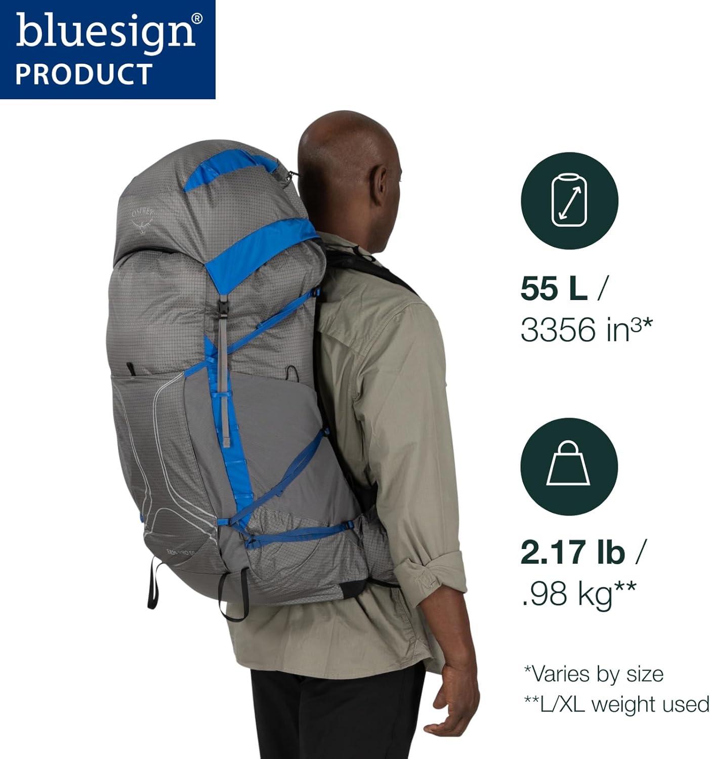 imageOsprey Exos Pro 55L Mens Backpacking Backpack Dale GreyAgam Blue LXLSmallMedium