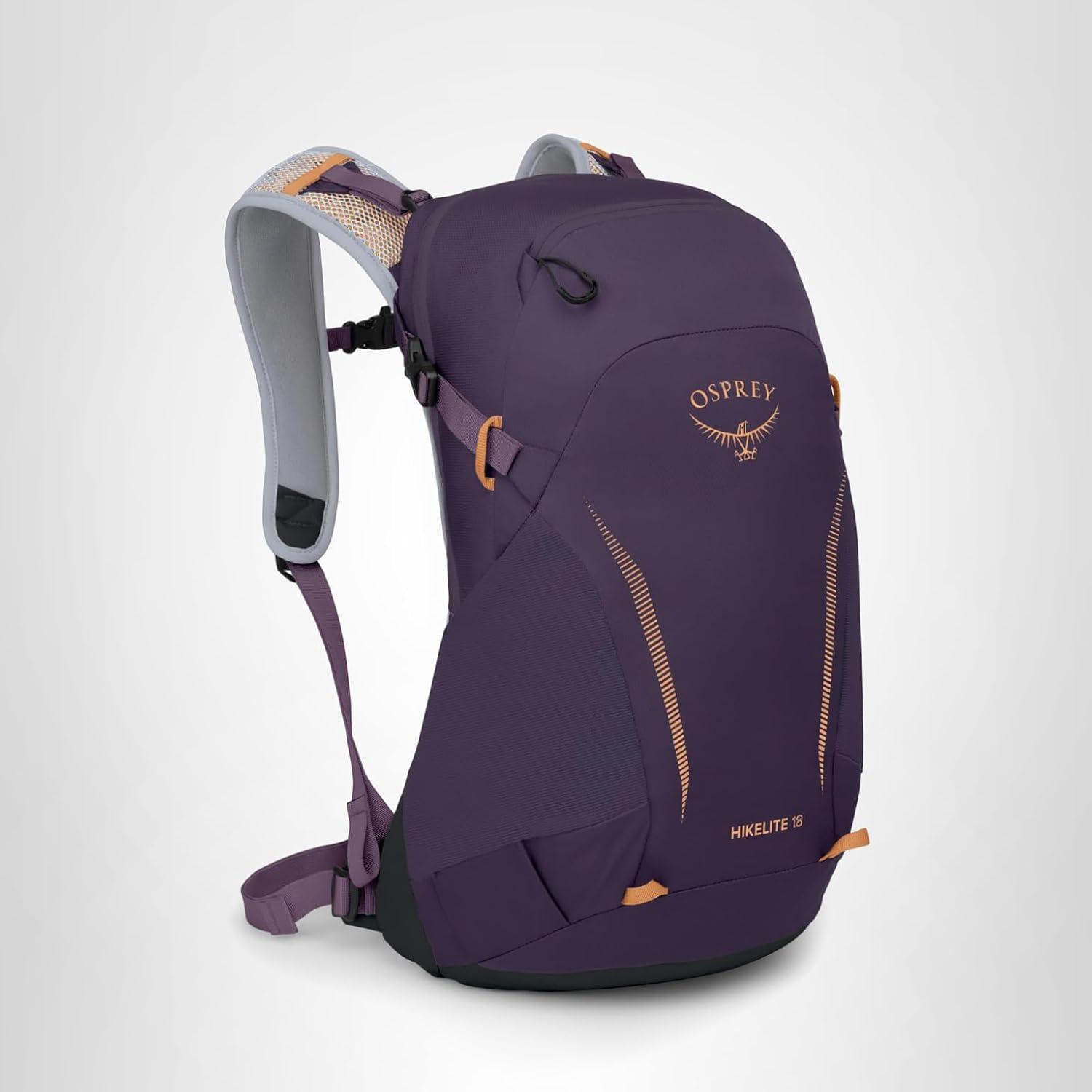 imageOsprey Hikelite 18L Unisex Hiking Backpack Escapade GreenPurple InkPurple DuskCheddar Orange