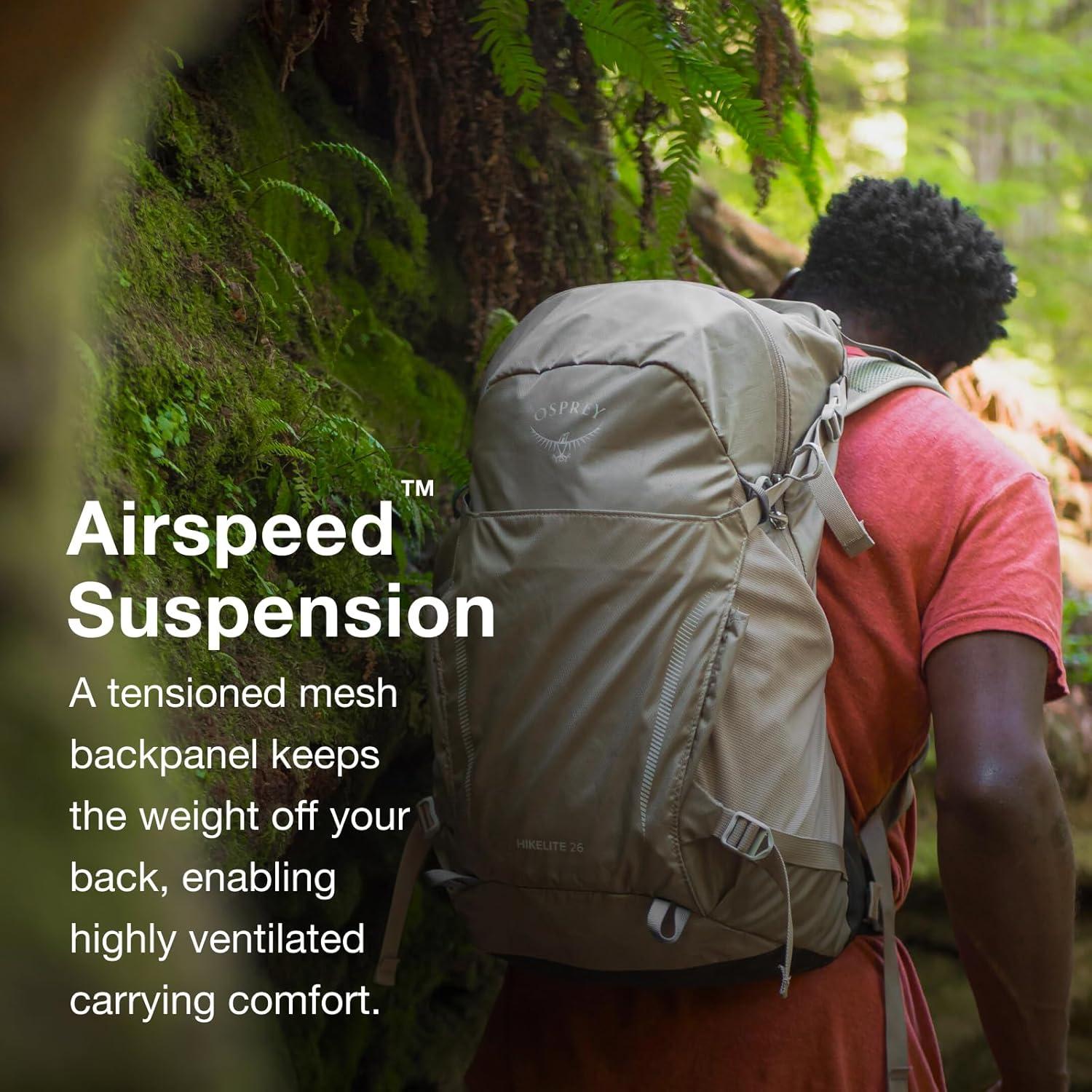 imageOsprey Hikelite 26L Hiking Backpack for Men and Women Lightweight Daypack with Breathable Backpanel and Raincover Ideal for Day Hikes Travel and Everyday Use in Any Weather BlackPine Leaf Green