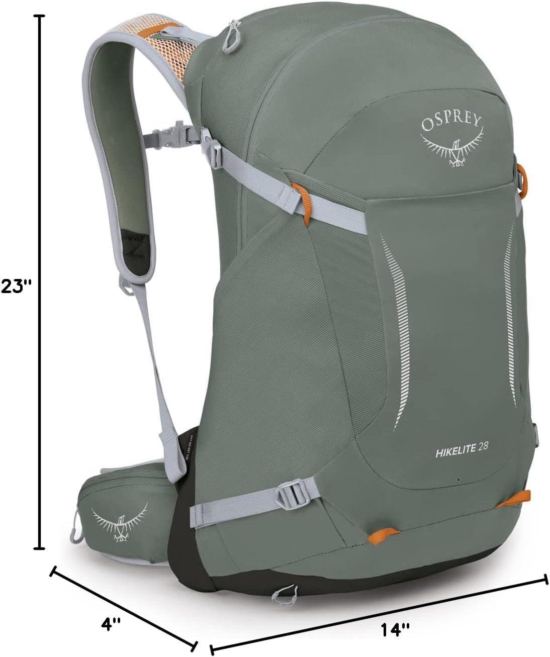 imageOsprey Hikelite 28L Lightweight Hiking Backpack Durable Travel Daypack with Rain Cover for Men and Women Atlas Blue MLPine Leaf Green