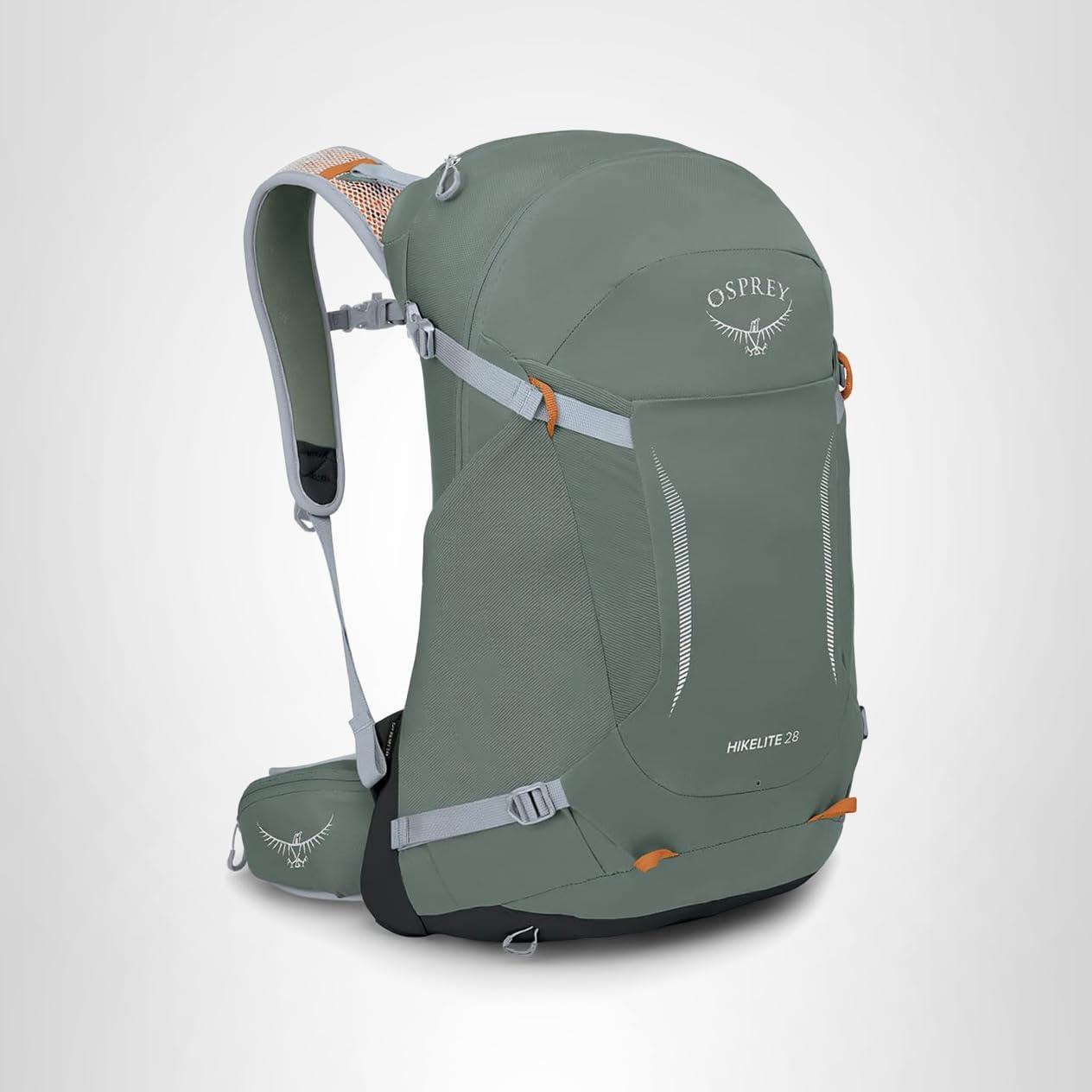 imageOsprey Hikelite 28L Lightweight Hiking Backpack Durable Travel Daypack with Rain Cover for Men and Women Atlas Blue MLPine Leaf Green