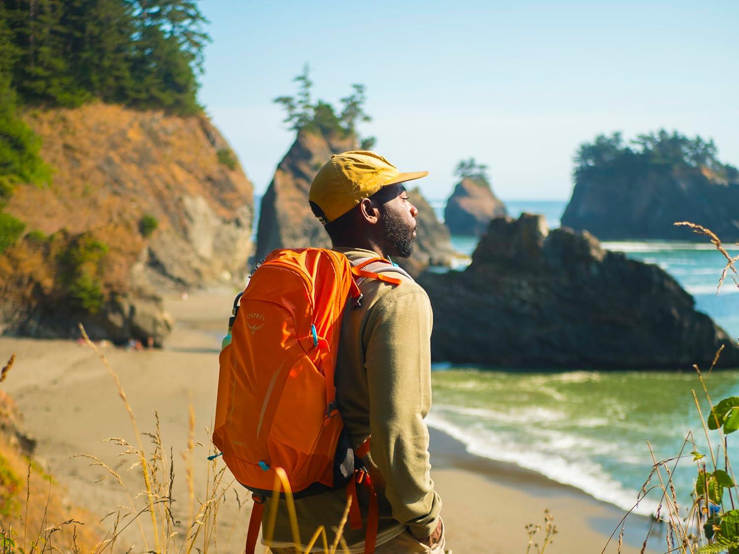 imageOsprey Hikelite 28L Lightweight Hiking Backpack Durable Travel Daypack with Rain Cover for Men and Women Atlas Blue MLTan Concrete