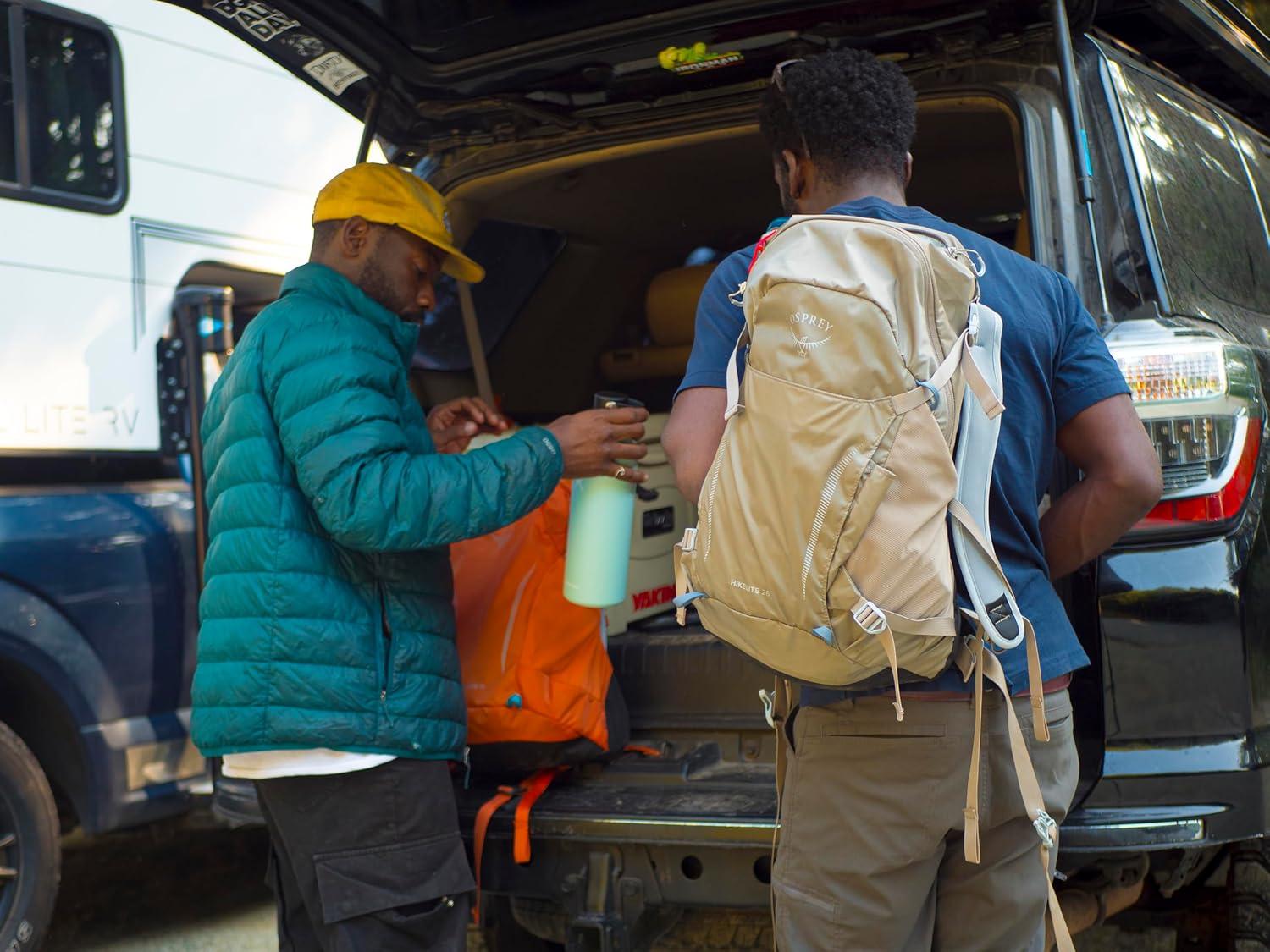 imageOsprey Hikelite 32L Lightweight Hiking Backpack Durable Travel Daypack with Rain Cover for Men and Women ChameleonBlack MLTan Concrete