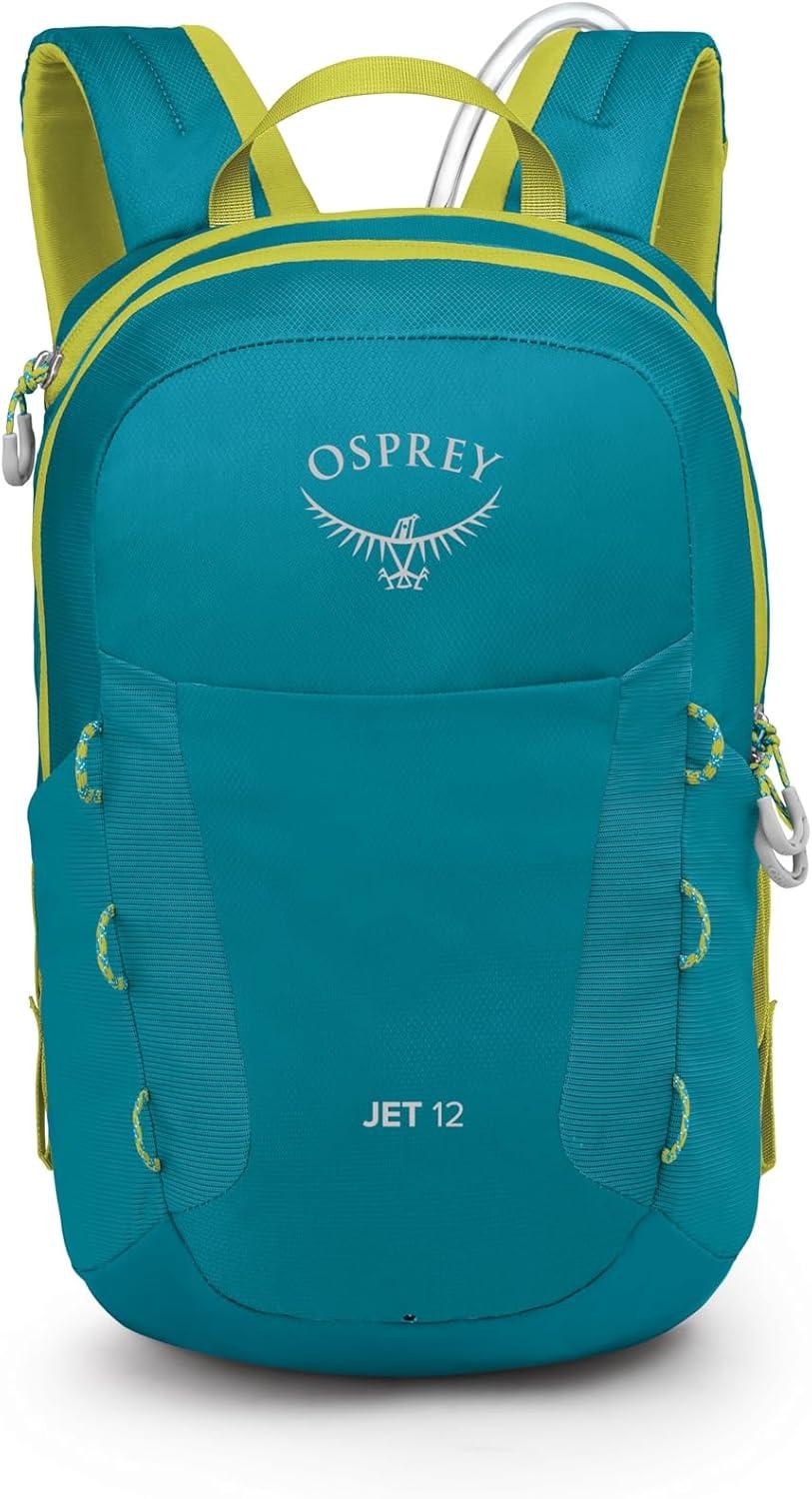 imageOsprey HydraJet 12L Kids Hiking Backpack with Hydraulics Reservoir Green CanopyBlue Spikemoss