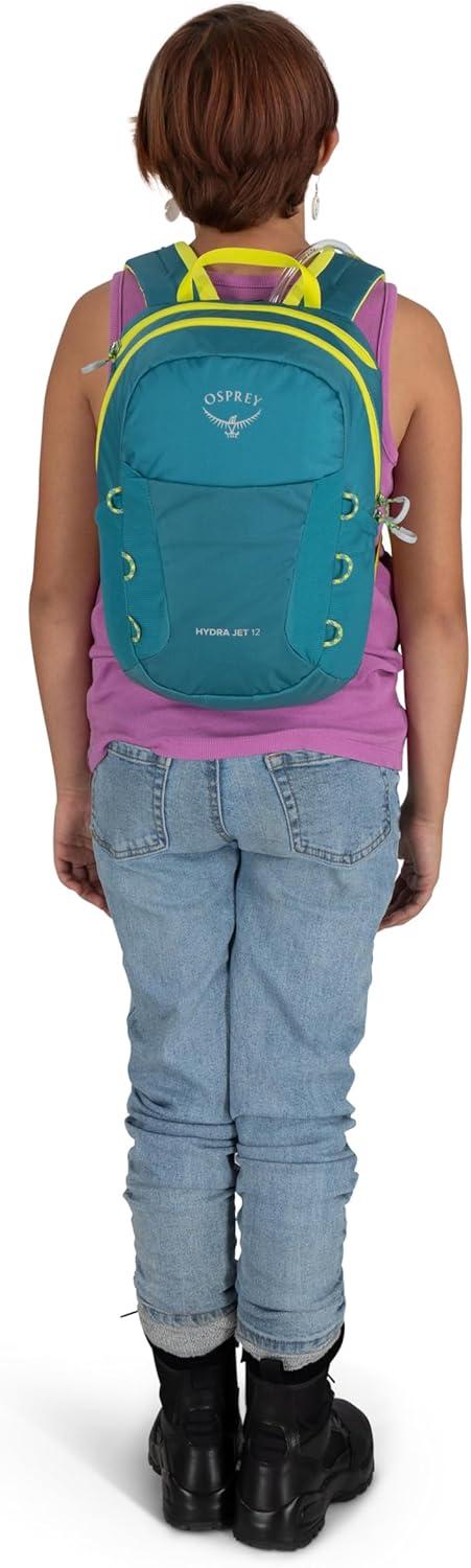 imageOsprey HydraJet 12L Kids Hiking Backpack with Hydraulics Reservoir Green CanopyBlue Spikemoss