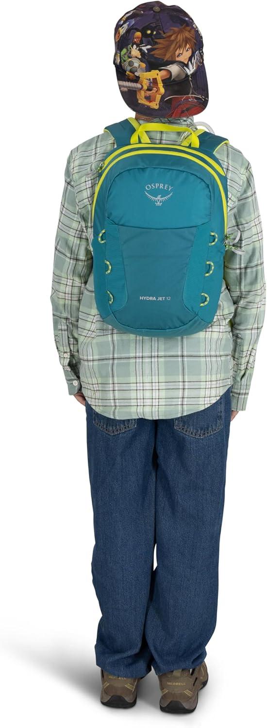imageOsprey HydraJet 12L Kids Hiking Backpack with Hydraulics Reservoir Green CanopyBlue Spikemoss