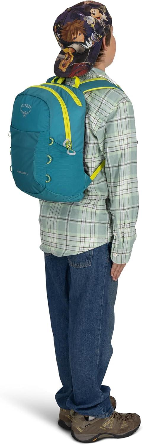 imageOsprey HydraJet 12L Kids Hiking Backpack with Hydraulics Reservoir Green CanopyBlue Spikemoss
