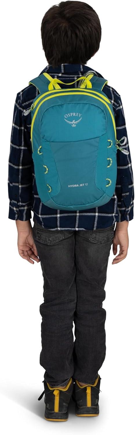 imageOsprey HydraJet 12L Kids Hiking Backpack with Hydraulics Reservoir Green CanopyBlue Spikemoss