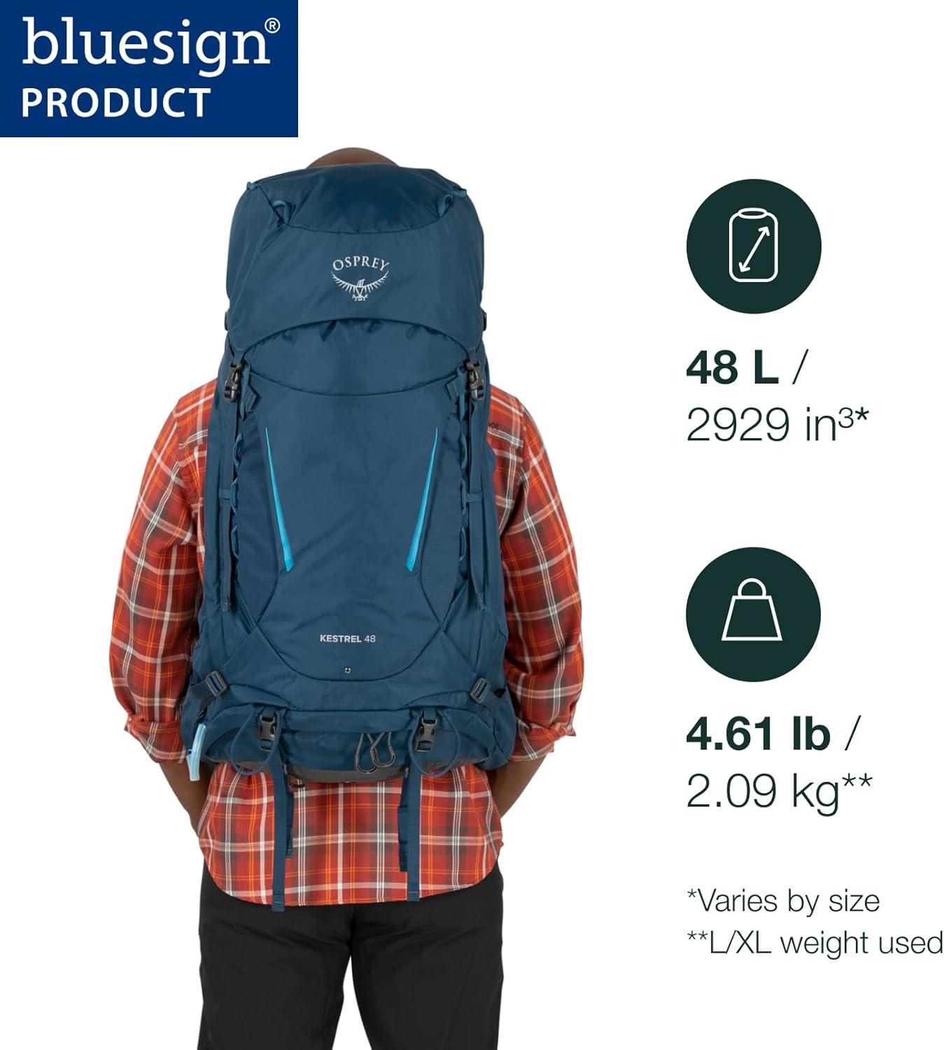 imageOsprey Kestrel 48L Mens Backpacking Backpack Atlas Blue SMBlack