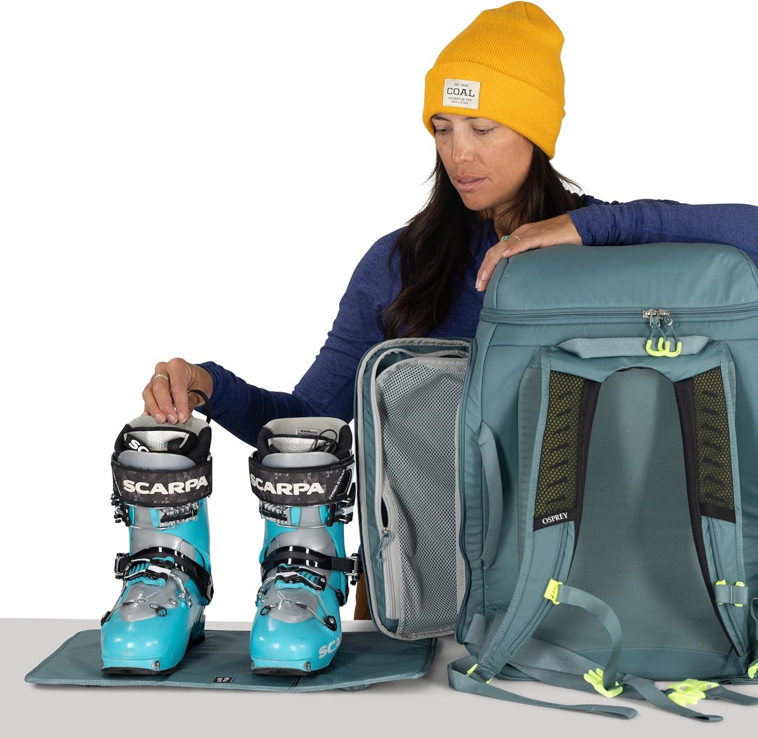 imageOsprey Mountain Bound Ski ampamp Snowboard Boot Bag Backpack with AirScape Technology and Padded Structure Premium Winter Luggage with Shoe Changing Mat Cascade Blue