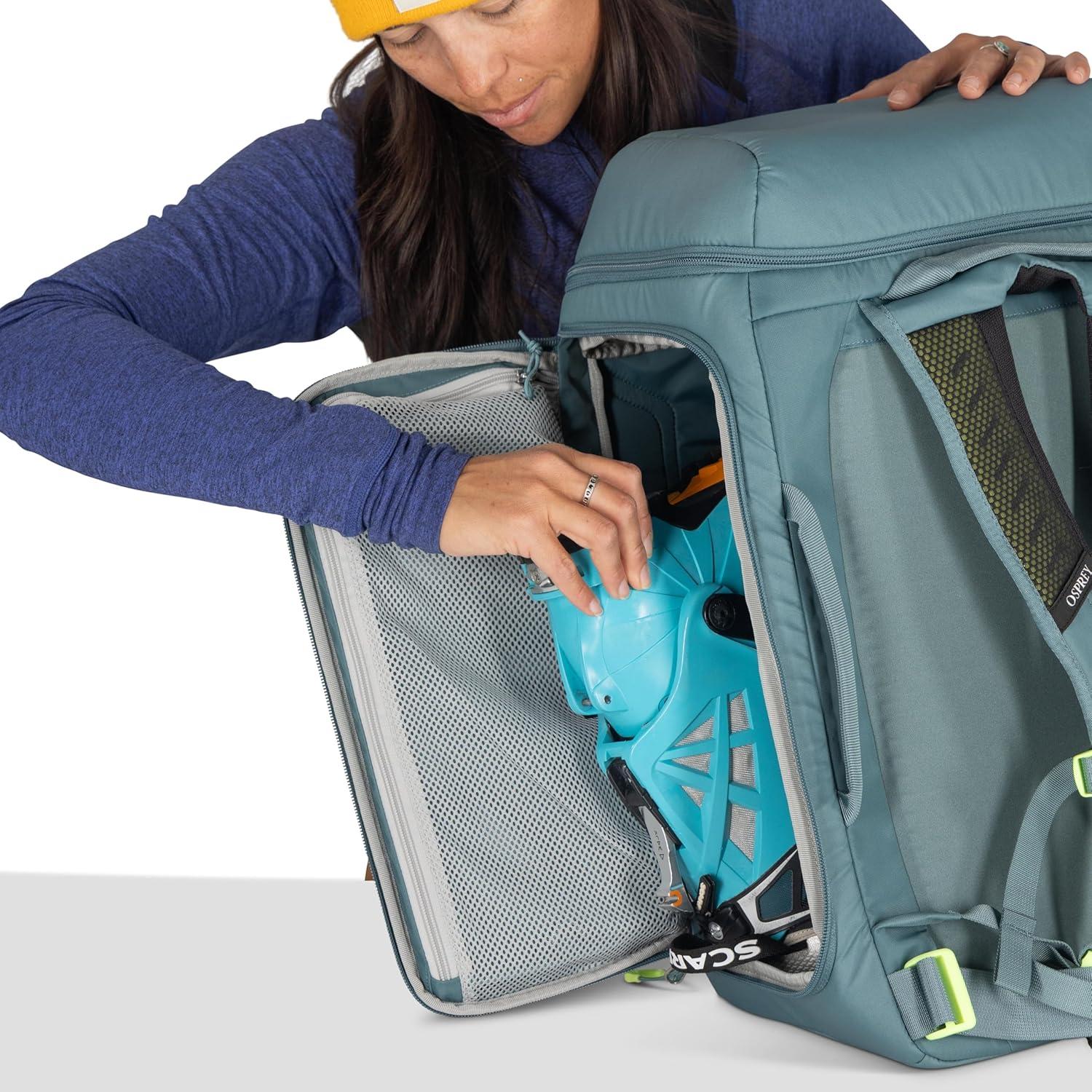 imageOsprey Mountain Bound Ski ampamp Snowboard Boot Bag Backpack with AirScape Technology and Padded Structure Premium Winter Luggage with Shoe Changing Mat Cascade Blue