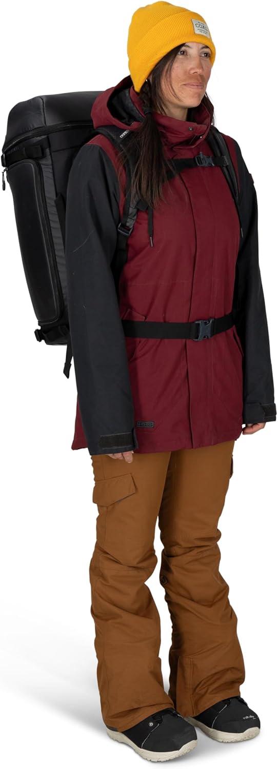 imageOsprey Mountain Bound Ski ampamp Snowboard Boot Bag Plus Boot Backpack with Vertical Snowboard Carry and AFrame Ski Carry Premium Winter Luggage with Shoe Mat and AirScape Technology Black