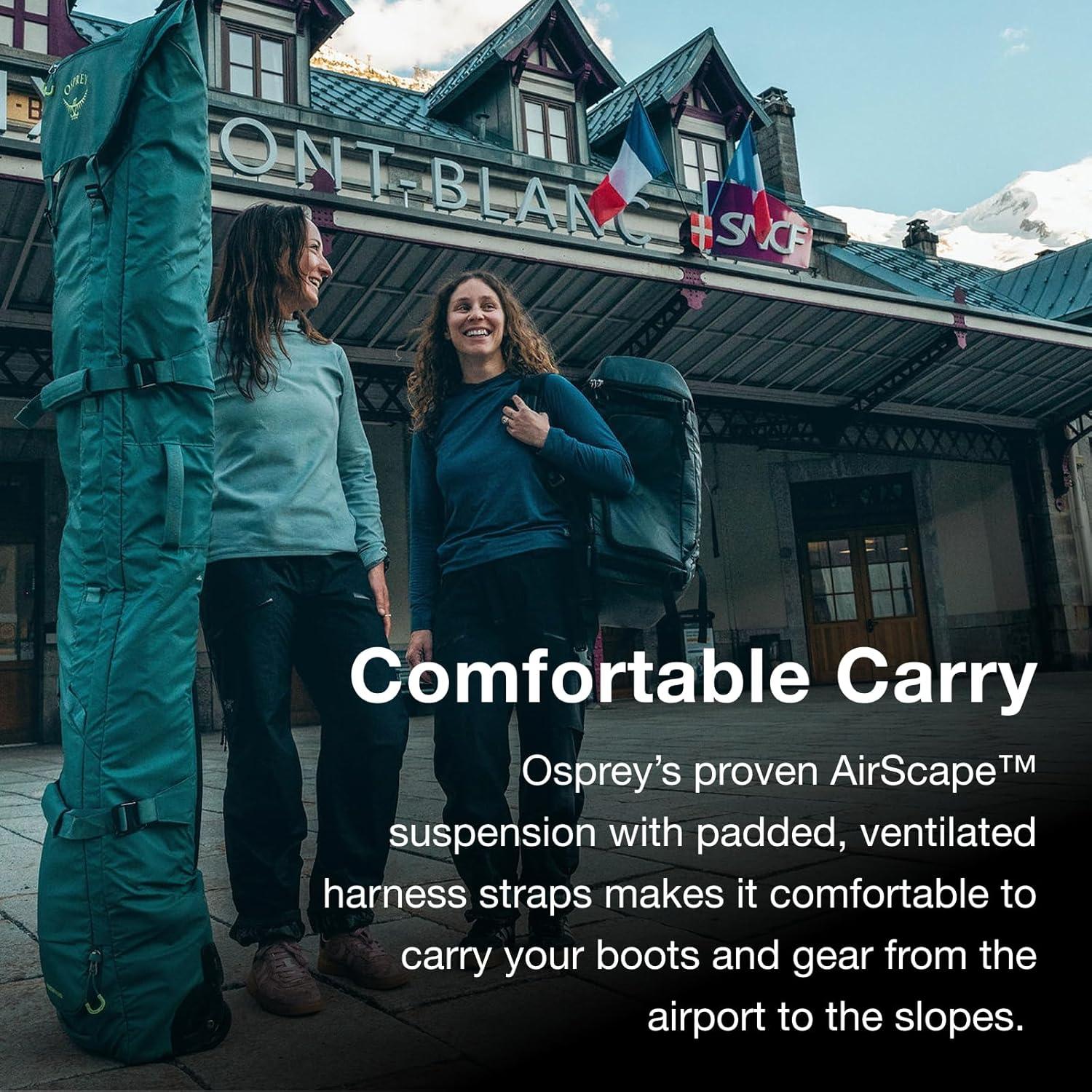 imageOsprey Mountain Bound Ski ampamp Snowboard Boot Bag Plus Boot Backpack with Vertical Snowboard Carry and AFrame Ski Carry Premium Winter Luggage with Shoe Mat and AirScape Technology Cascade Blue