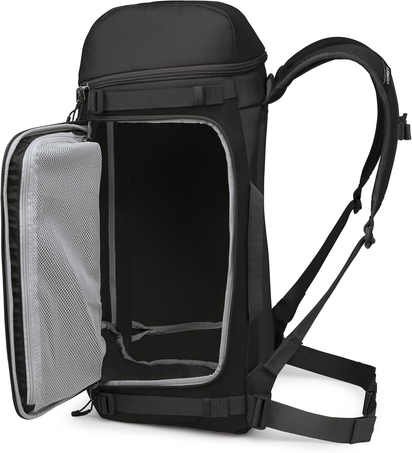 imageOsprey Mountain Bound Ski ampamp Snowboard Boot Bag Plus Boot Backpack with Vertical Snowboard Carry and AFrame Ski Carry Premium Winter Luggage with Shoe Mat and AirScape Technology Black