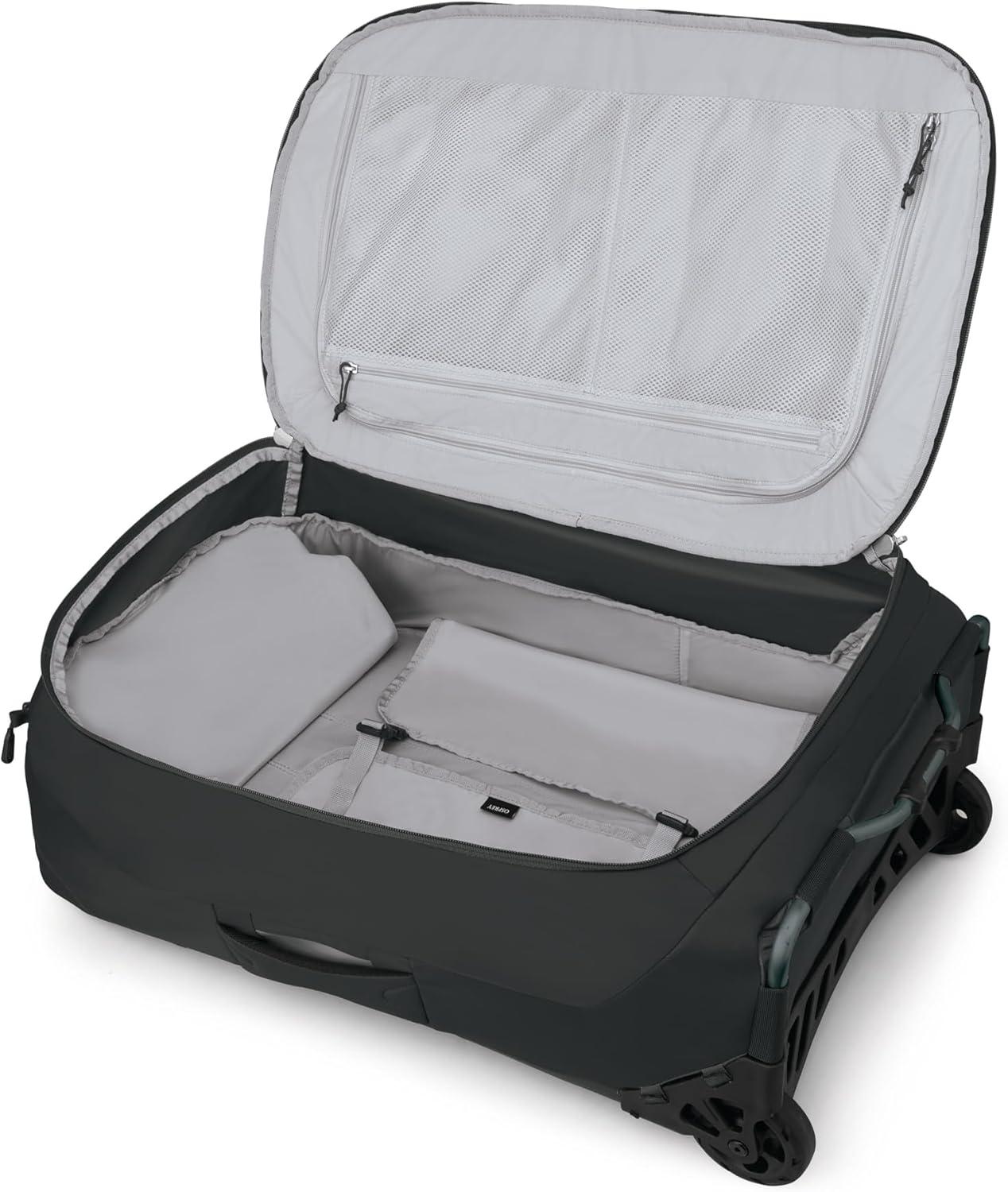 imageOsprey Ozone 2Wheel 80L27 Checked Luggage Lightweight Rolling Bag with High Clearance Wheels Travel Suitcase with Mesh Organization Trolley Handle and AddaBag Strap Moody BurgundyBlack