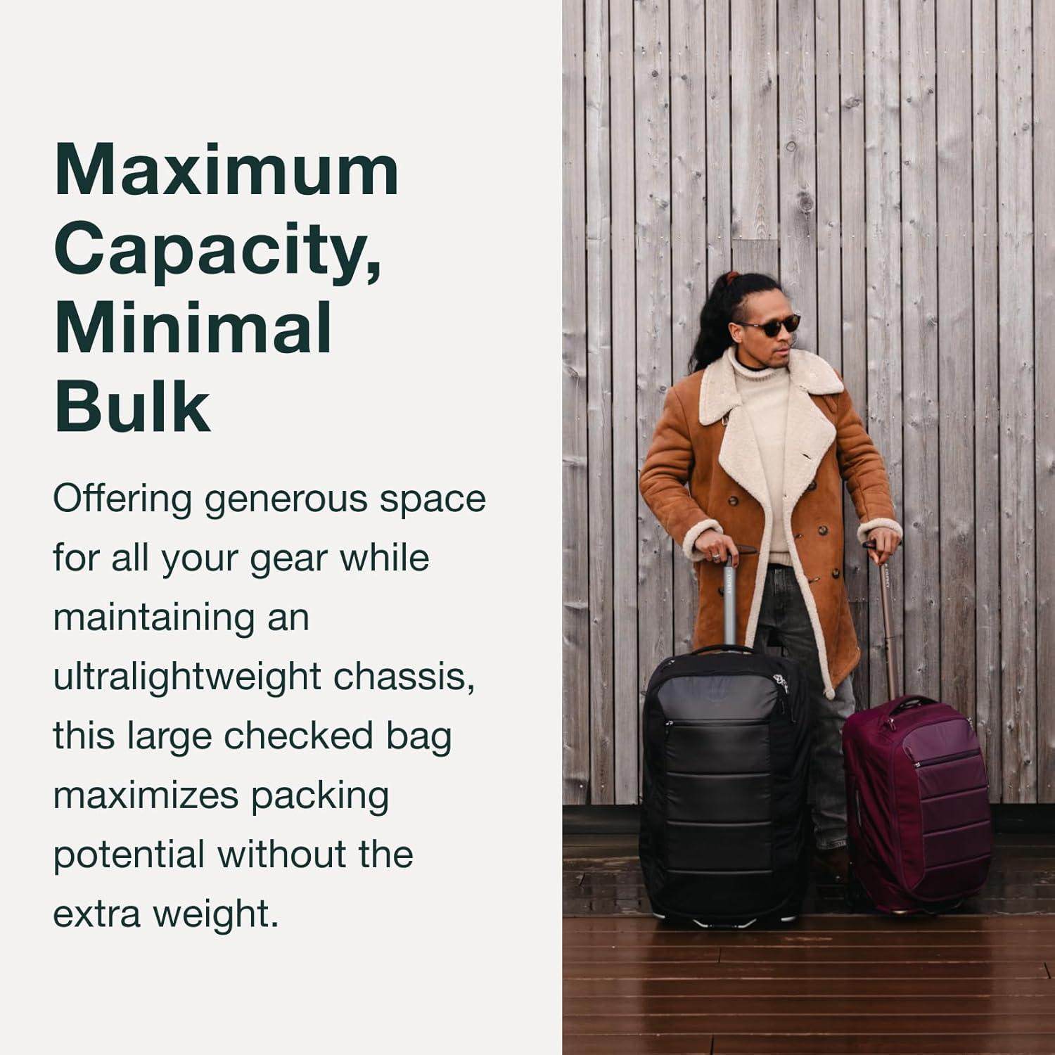 imageOsprey Ozone 2Wheel 80L27 Checked Luggage Lightweight Rolling Bag with High Clearance Wheels Travel Suitcase with Mesh Organization Trolley Handle and AddaBag Strap Moody BurgundyBlack