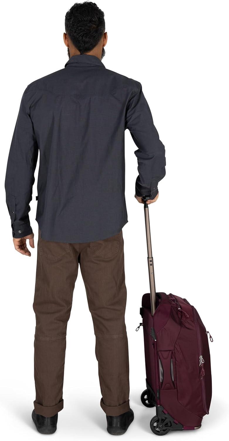 imageOsprey Ozone 2Wheel CarryOn Lightweight CarryOn Luggage with Oversized Wheels and Trolley Handle Rolling Travel Suitcase for Air Travel Overhead Compartments and Weekend Trips Moody BurgundyBlack