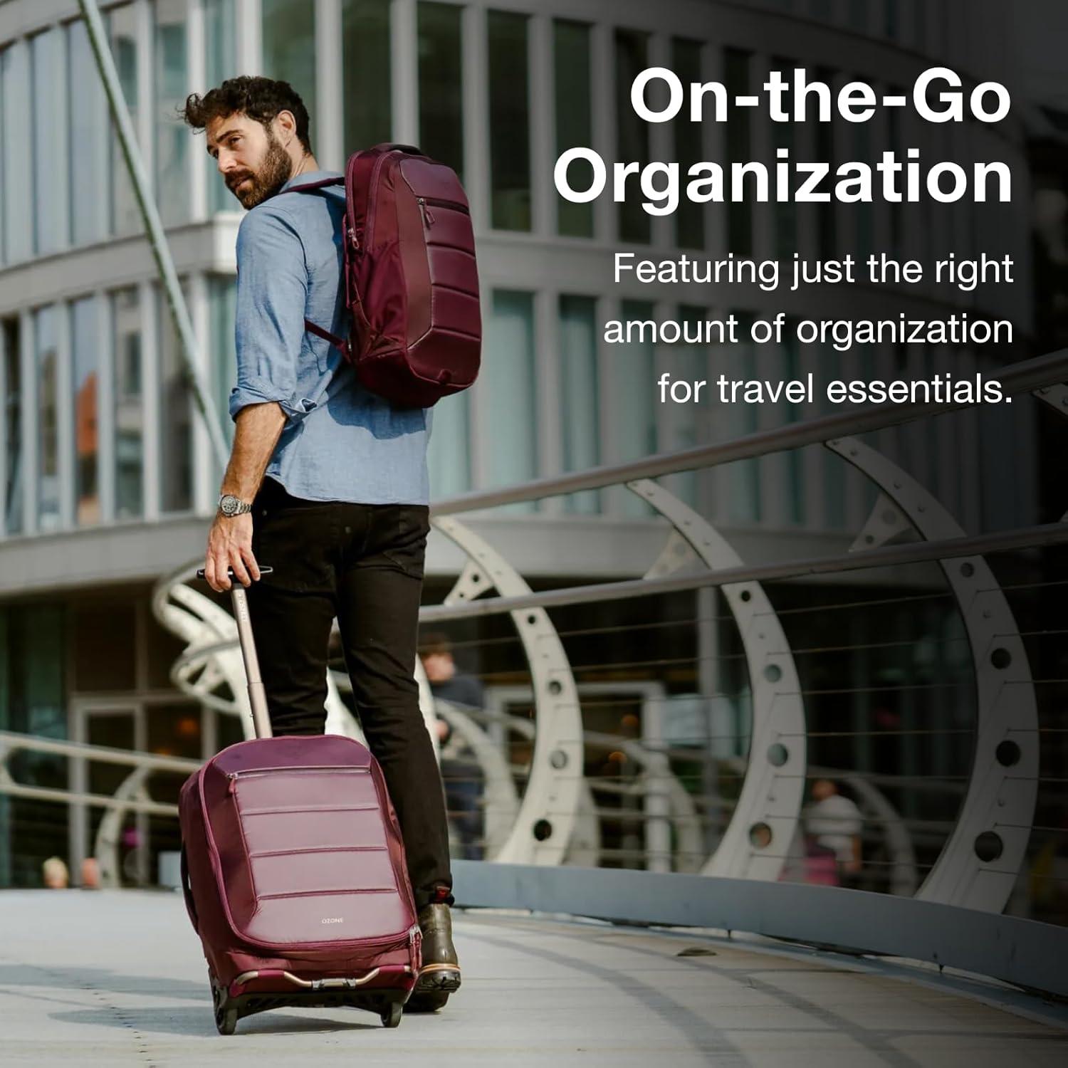 imageOsprey Ozone 2Wheel CarryOn Lightweight CarryOn Luggage with Oversized Wheels and Trolley Handle Rolling Travel Suitcase for Air Travel Overhead Compartments and Weekend Trips Moody BurgundyBlack