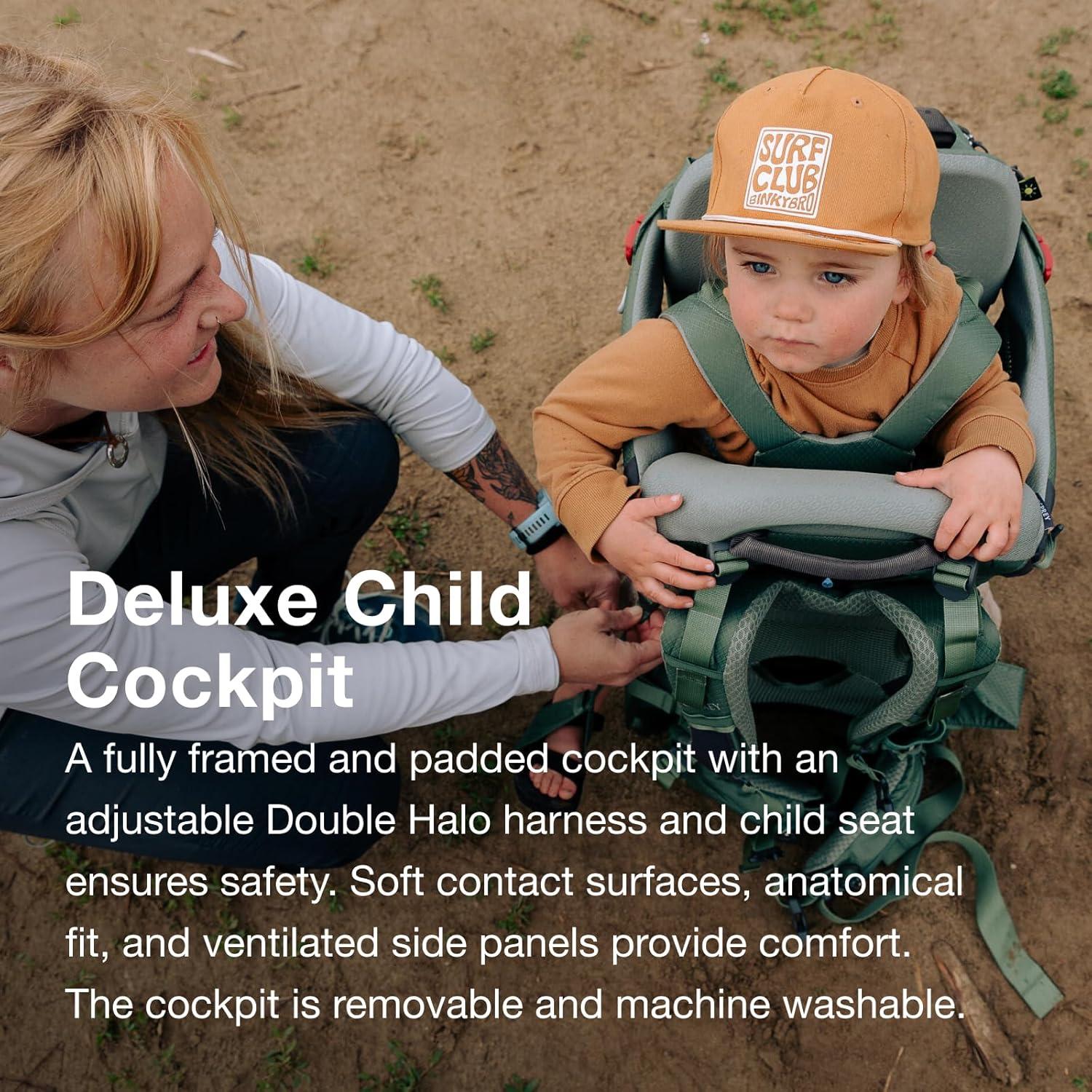 imageOsprey Poco Premium Child Carrier Backpack Deluxe Kid Carrier for Hiking with Builtin Sunshade Removable Daypack and Adjustable Fit Premium Comfort for Parent and ChildKoseret Green