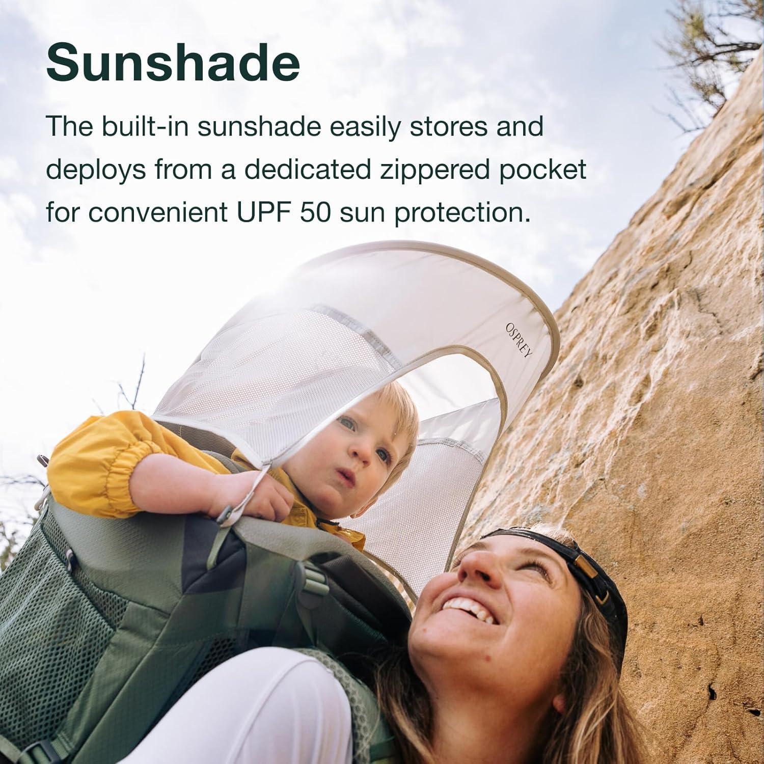 imageOsprey Poco Premium Child Carrier Backpack Deluxe Kid Carrier for Hiking with Builtin Sunshade Removable Daypack and Adjustable Fit Premium Comfort for Parent and ChildKoseret Green