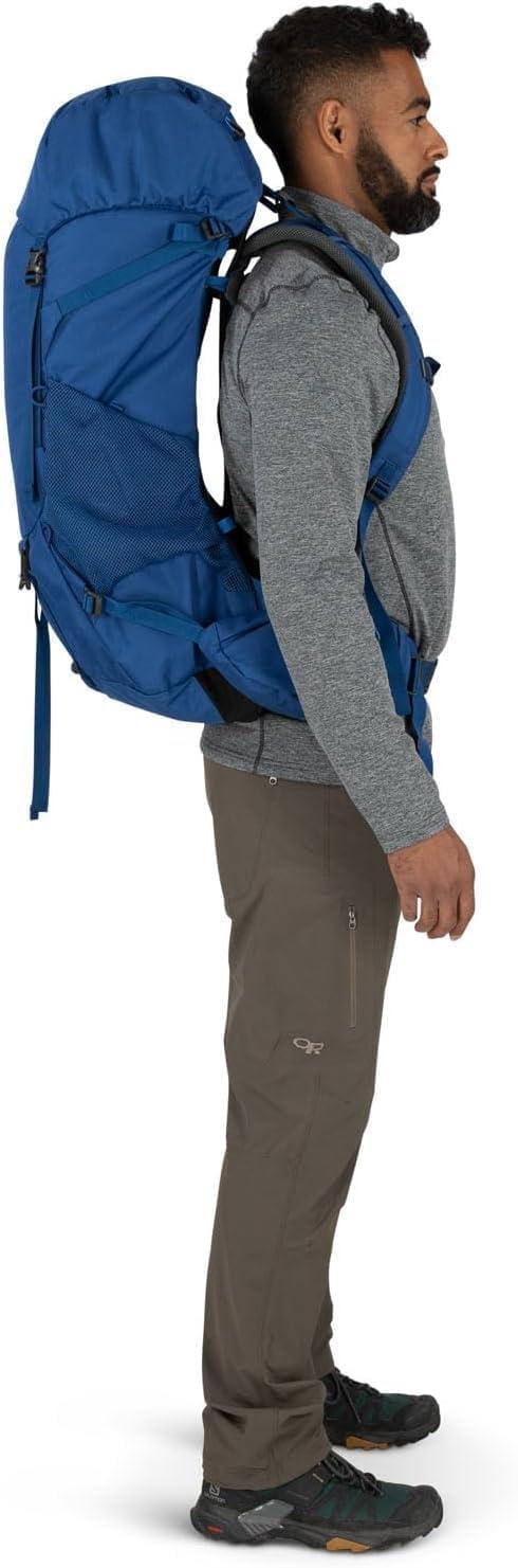 imageOsprey Rook 65L Mens Backpacking Backpack Histosol BrownRhino GreyAstology BlueBlue Flame
