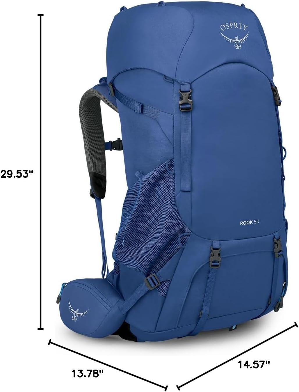 imageOsprey Rook 65L Mens Backpacking Backpack Histosol BrownRhino GreyAstology BlueBlue Flame
