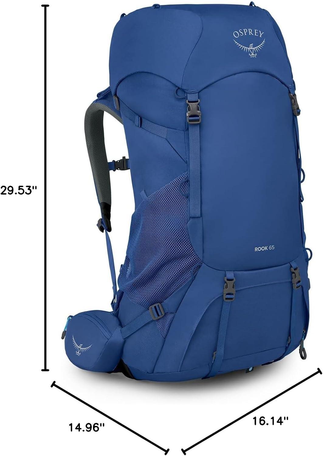 imageOsprey Rook 65L Mens Backpacking Backpack Histosol BrownRhino GreyAstology BlueBlue Flame
