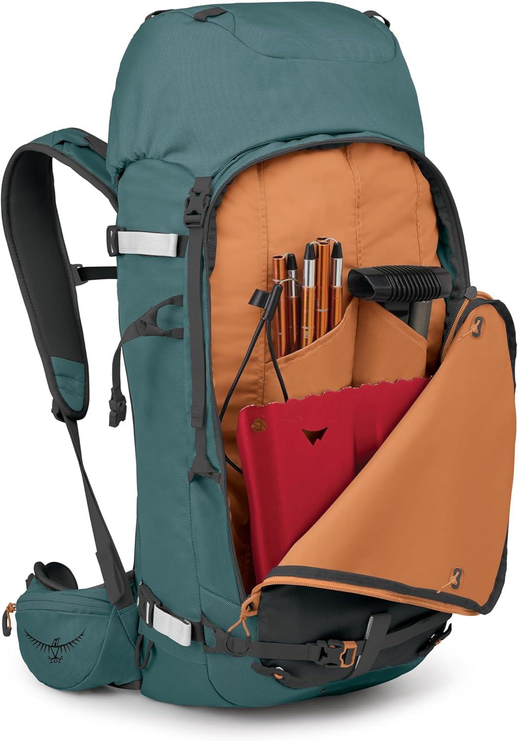 imageOsprey Soelden 45L Ski and Snowboard Backpack HighVolume Backcountry Snow Pack for Men Hut Trip Ready Helmet Carry Made with 100 Recycled Nylon Olive TanCascade Blue