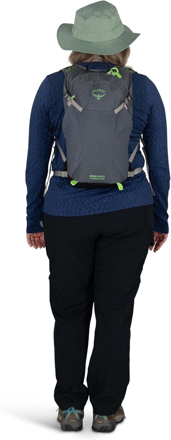 imageOsprey Sportlite 15L Lightweight Hiking Backpack with Hydraulics Reservoir for Men and Women Dark Charcoal GreyAlkalineHotspot Pink