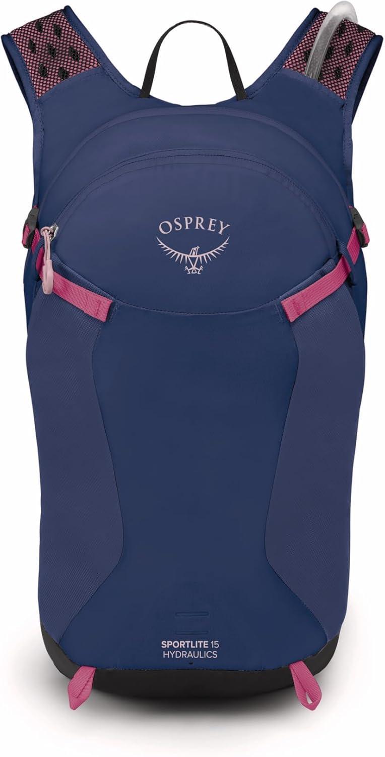 imageOsprey Sportlite 15L Lightweight Hiking Backpack with Hydraulics Reservoir for Men and Women Dark Charcoal GreyAlkalineHotspot Pink