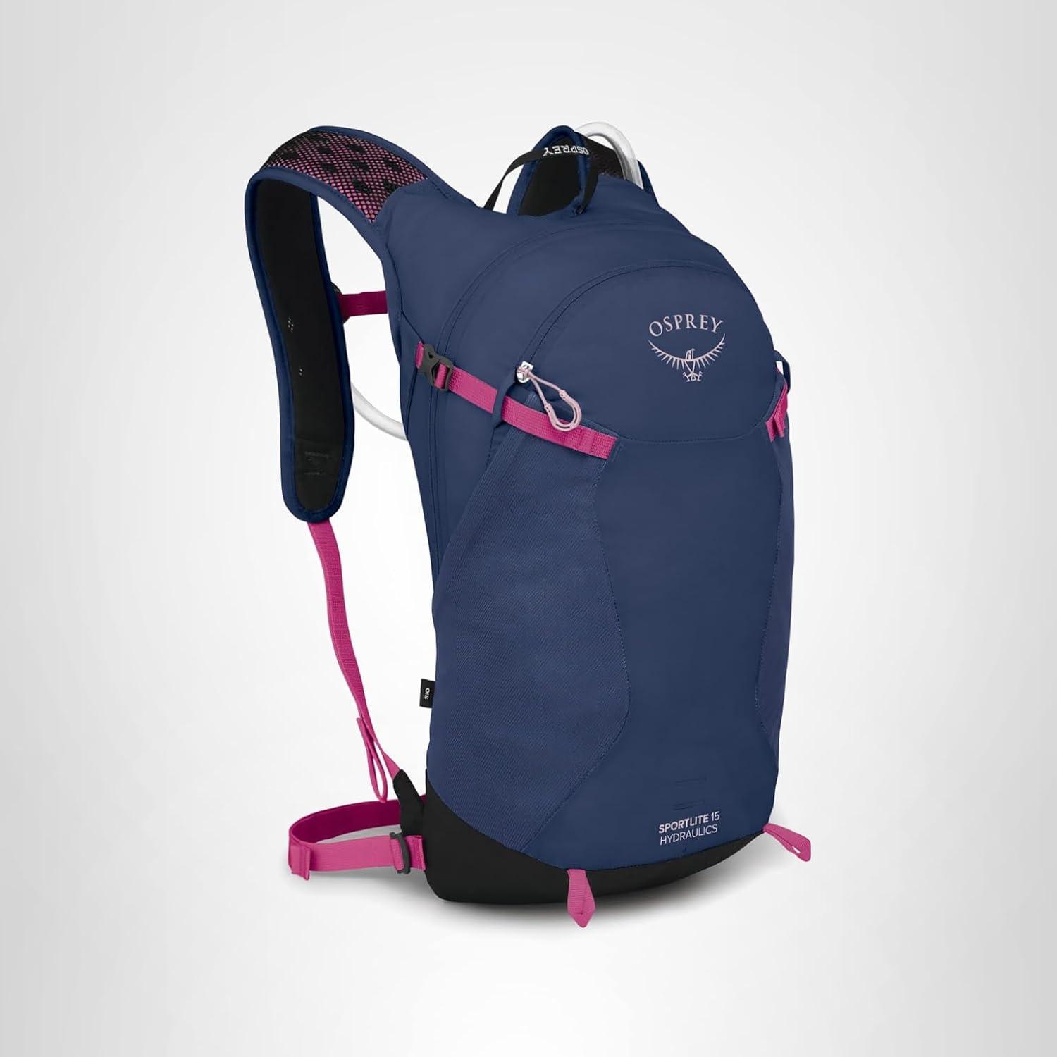 imageOsprey Sportlite 15L Lightweight Hiking Backpack with Hydraulics Reservoir for Men and Women Dark Charcoal GreyAlkalineHotspot Pink