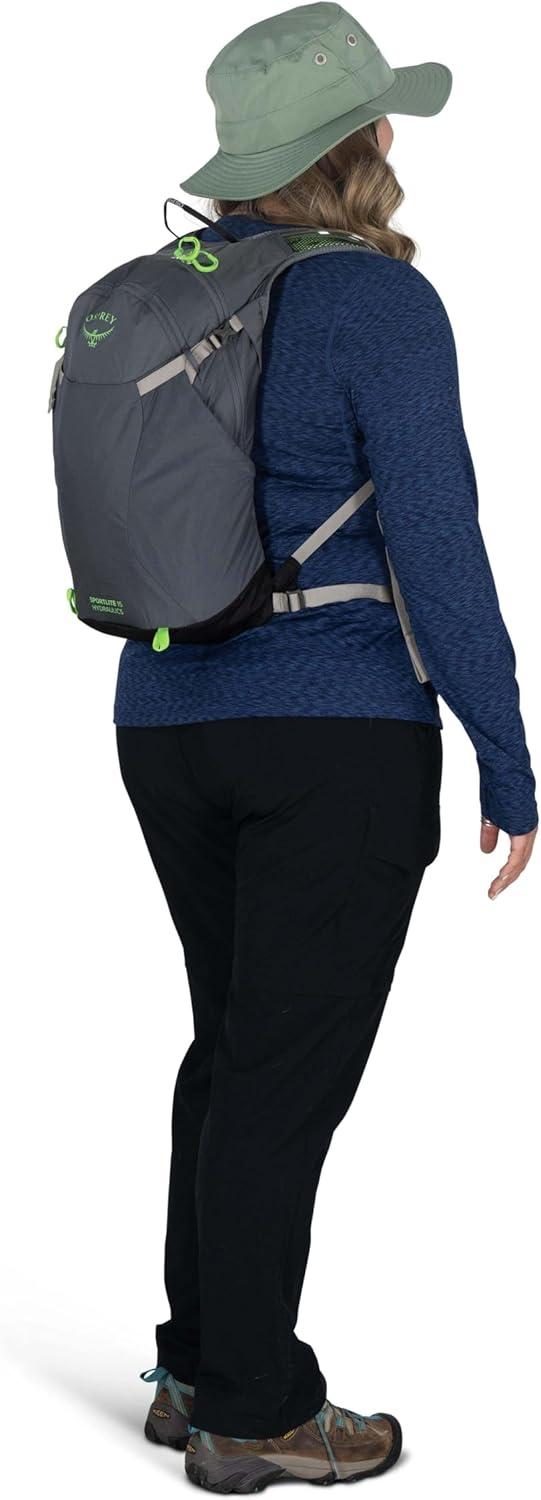 imageOsprey Sportlite 15L Lightweight Hiking Backpack with Hydraulics Reservoir for Men and Women Dark Charcoal GreyAlkalineHotspot Pink
