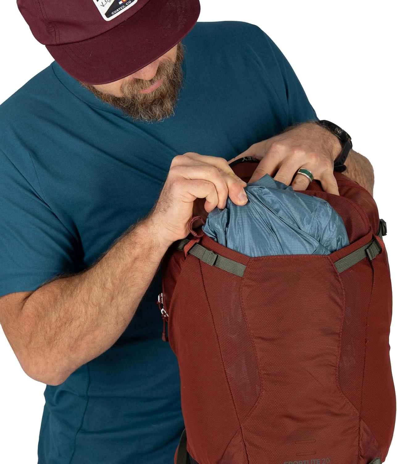 imageOsprey Sportlite 15L Lightweight Hiking Backpack with Hydraulics Reservoir for Men and Women Dark Charcoal GreyPine Leaf Green